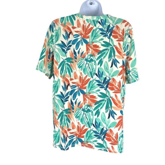 L.L. Bean SunSmart UPF 50+ Sun Shirt Rash‎ Guard Large Short Sleeve Leaves Print - Picture 4 of 6